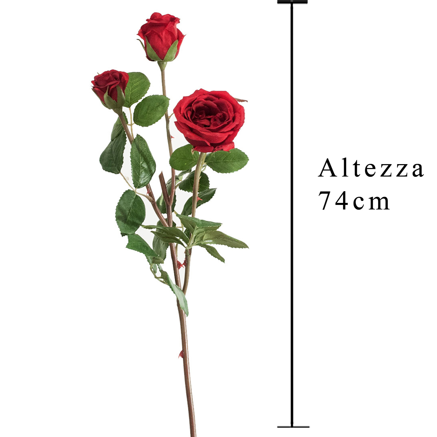 Ramo Con 3 Rose. Altezza 74 Cm - Pezzi 4 - 20X74X16cm - Colore: Rosso - Bianchi Dino - Fiori Artificiali