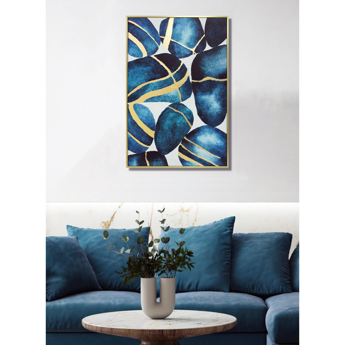 Cuadro Bérgamo poliéster azul-dorado 92x62x4 cm