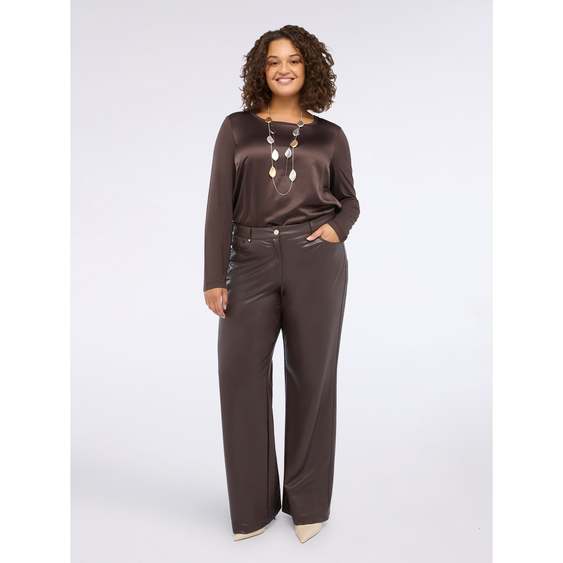 Fiorella Rubino - Camiseta bimatérica de manga larga - Marrón