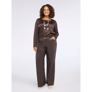 Fiorella Rubino - Camiseta bimatérica de manga larga - Marrón