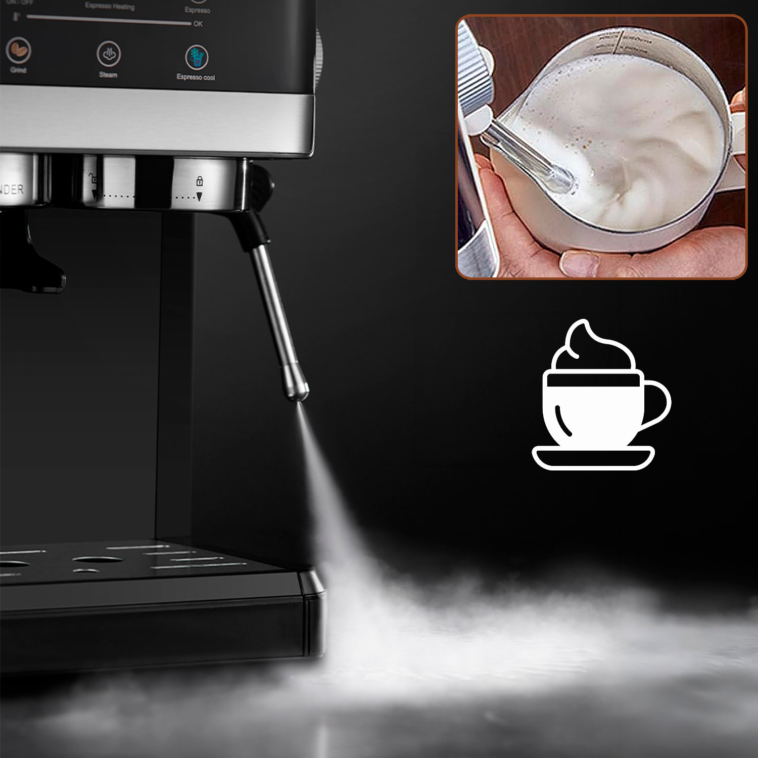 Cafetera 5520 con 20 niveles de molido, extracción dual para café caliente y frío, vapor potente, tanque 1,8L, 1350W y 20bar.