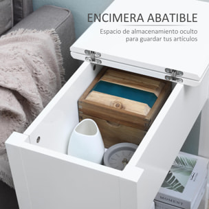 Mesa Auxiliar Mesita de Noche con Tapa Abatible Estante de Almacenamiento y Orificio de Cable Oculto para Salón Cama Dormitorio 60,5x32,5x70 cm Blanco