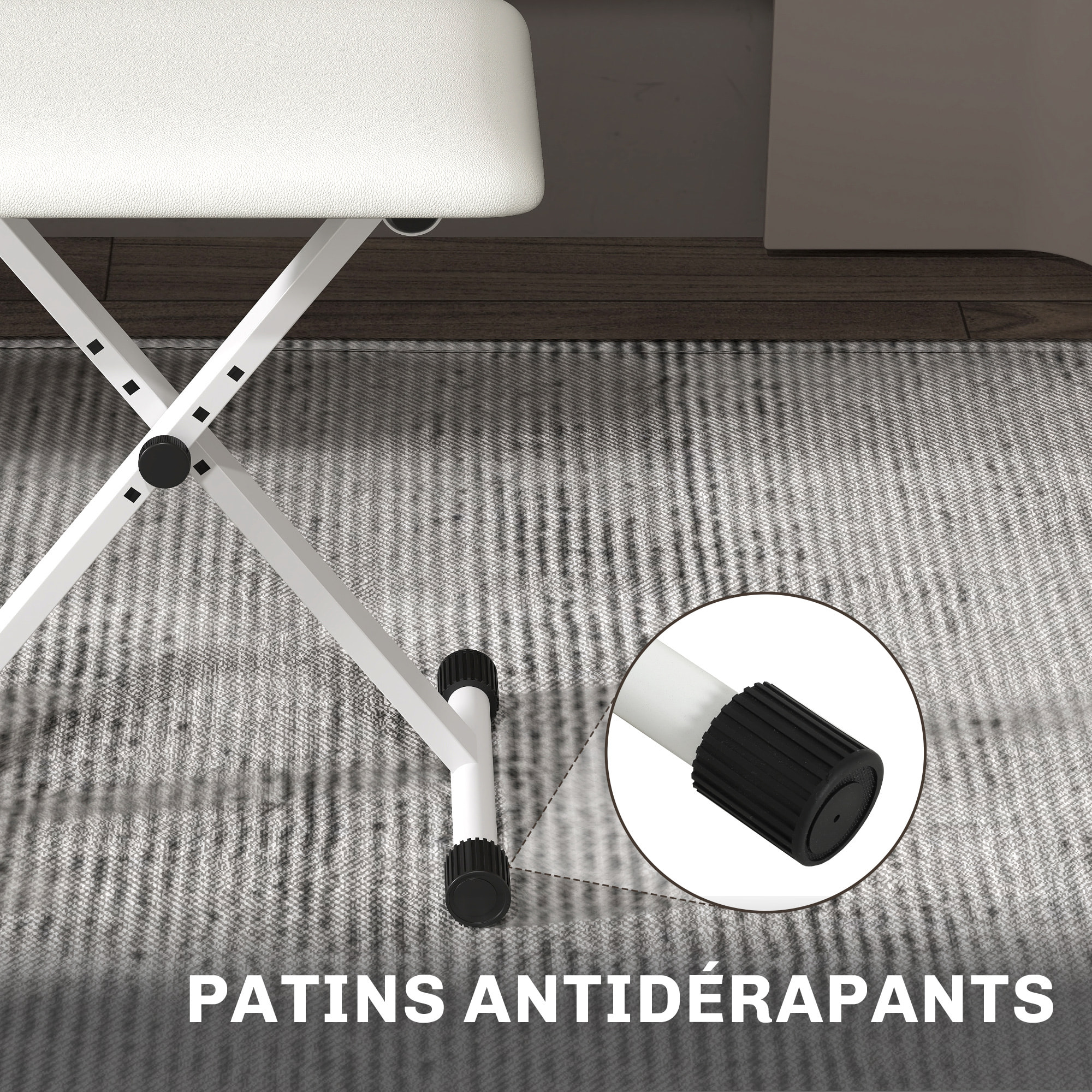 HOMCOM Tabouret banquette réglable pliable pour piano et clavier acier revêtement synthétique blanc