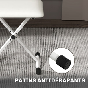 HOMCOM Tabouret banquette réglable pliable pour piano et clavier acier revêtement synthétique blanc