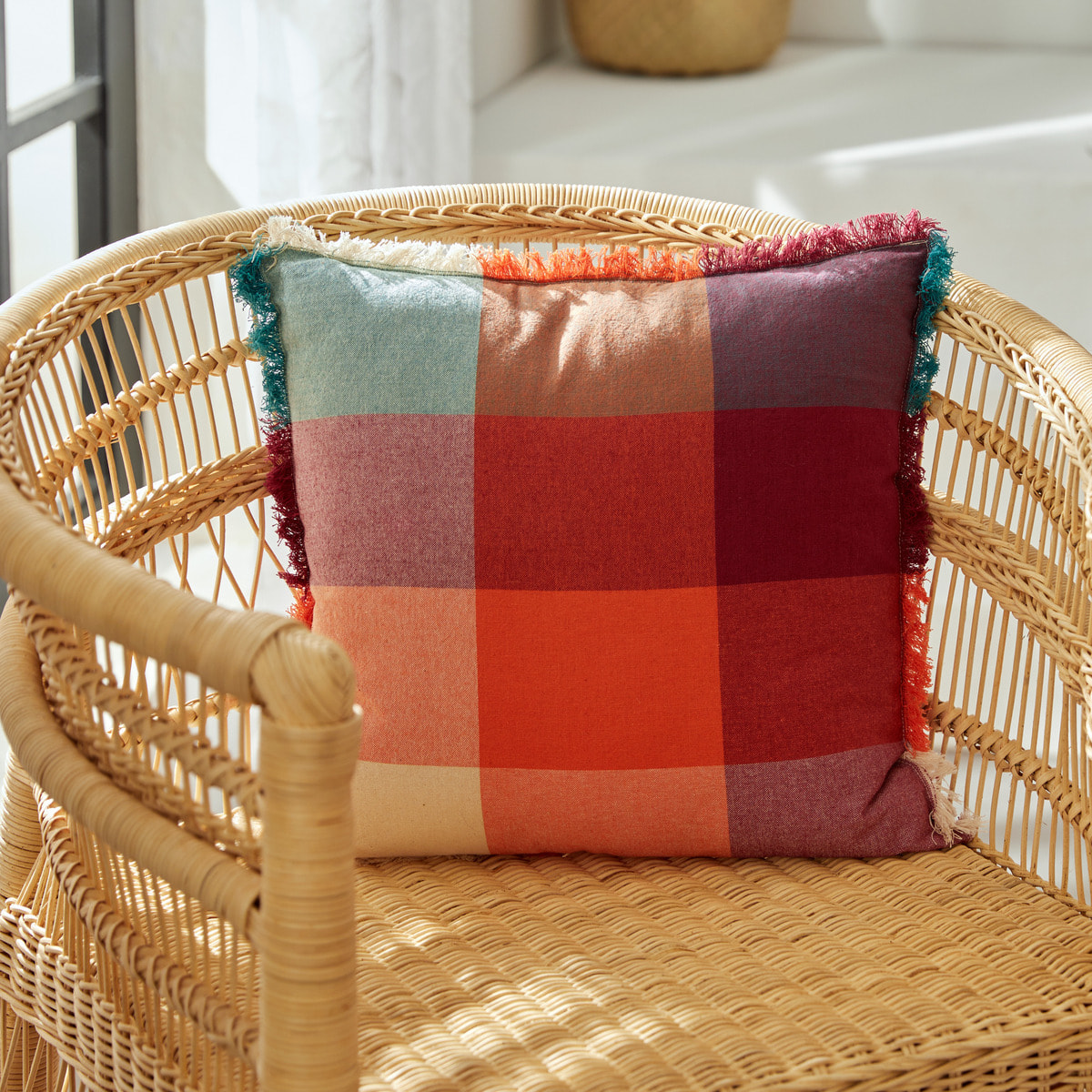 Coussin madras à franges "Yucatan" 45x45cm