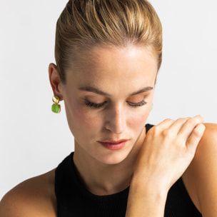 Pendientes con Ojo de Gato Verde acabado oro 18k