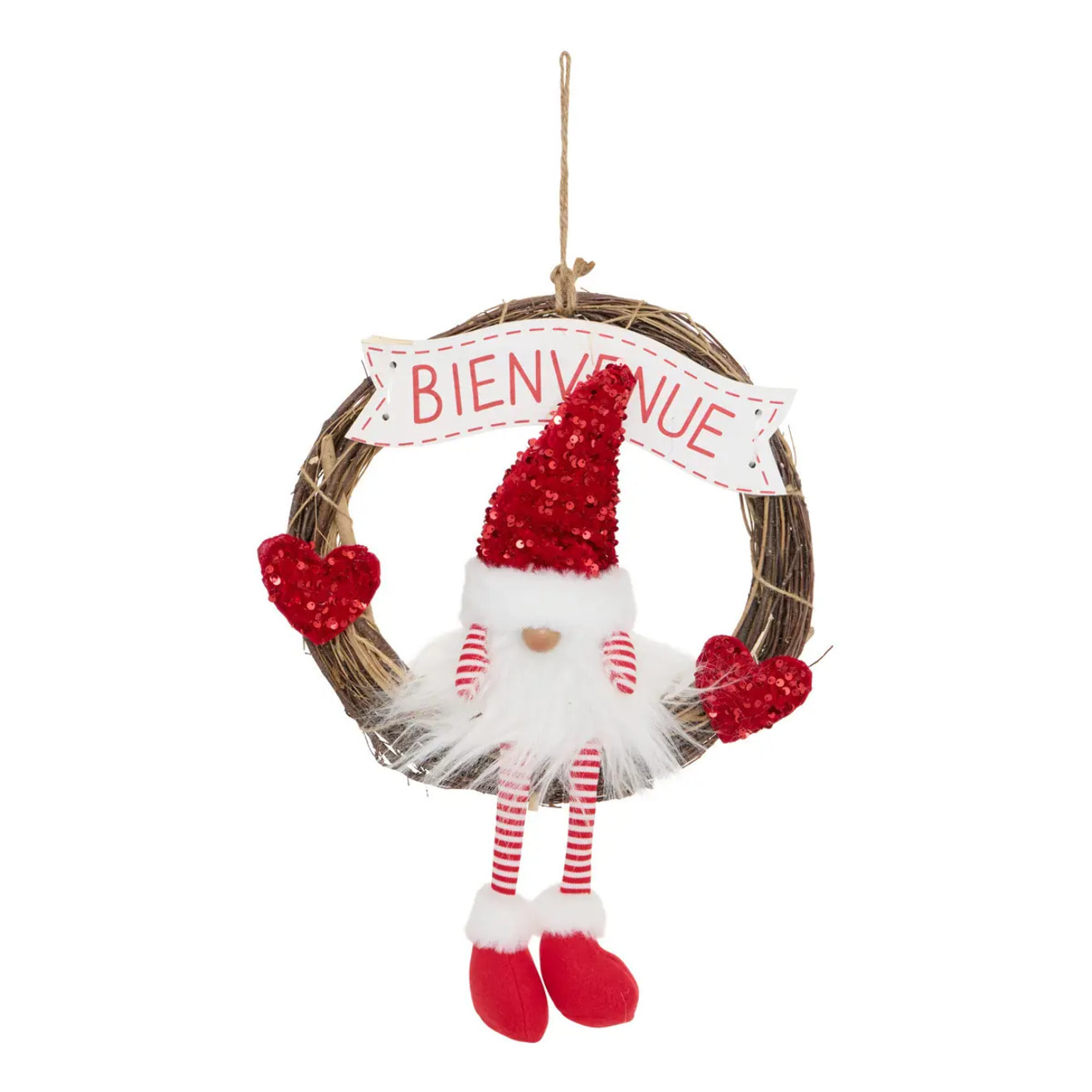 Gnome de Noël couronne pailletée H. 48 cm