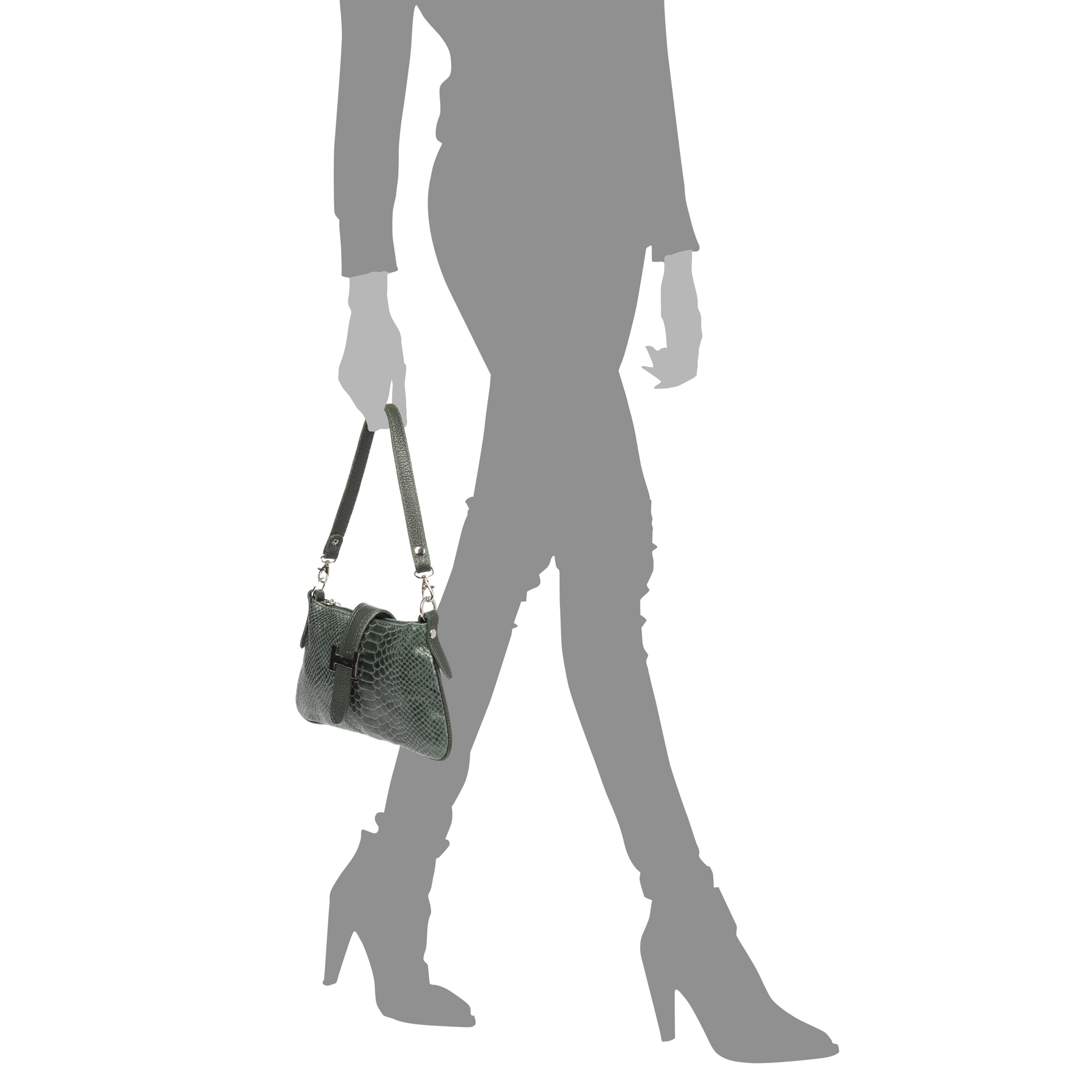 Allerona Bolso de mano Mujer.Piel auténtica Gamuza Grabado Serpiente