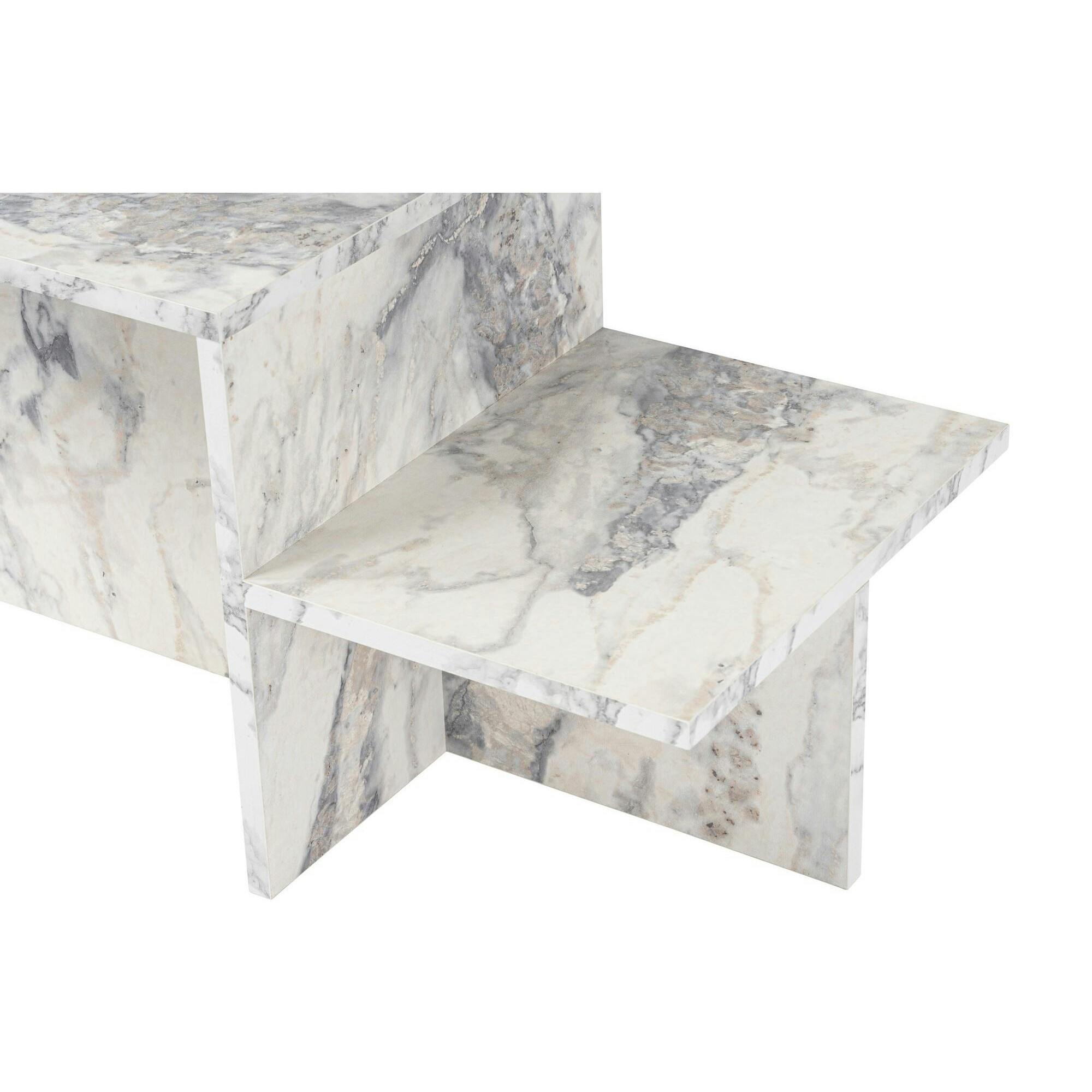 Table basse moderne effet marbre blanc - 2 niveaux MARFA