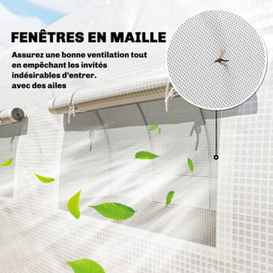 Serre tunnel de jardin 18 m² porte 12 fenêtres enroulables acier PE blanc