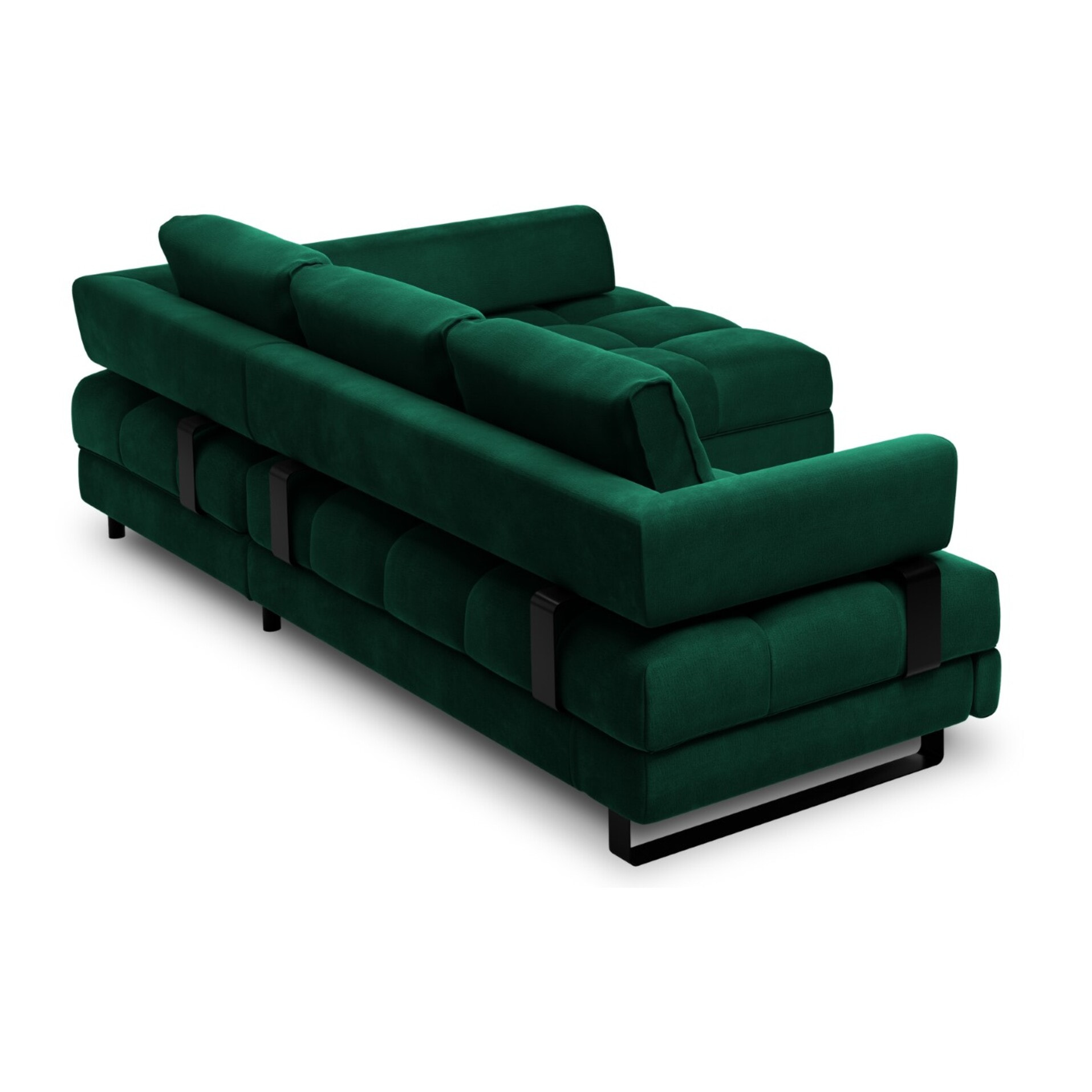 Canapé d'angle droit convertible avec coffre de rangement "Clinton" 5 places en velours vert bouteille