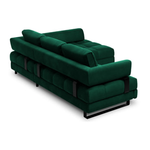 Canapé d'angle droit convertible avec coffre de rangement "Clinton" 5 places en velours vert bouteille