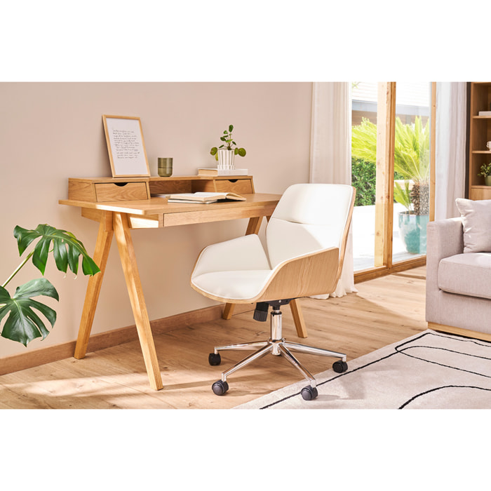 Chaise de bureau à roulettes design noir, bois foncé et métal noir MARLOW