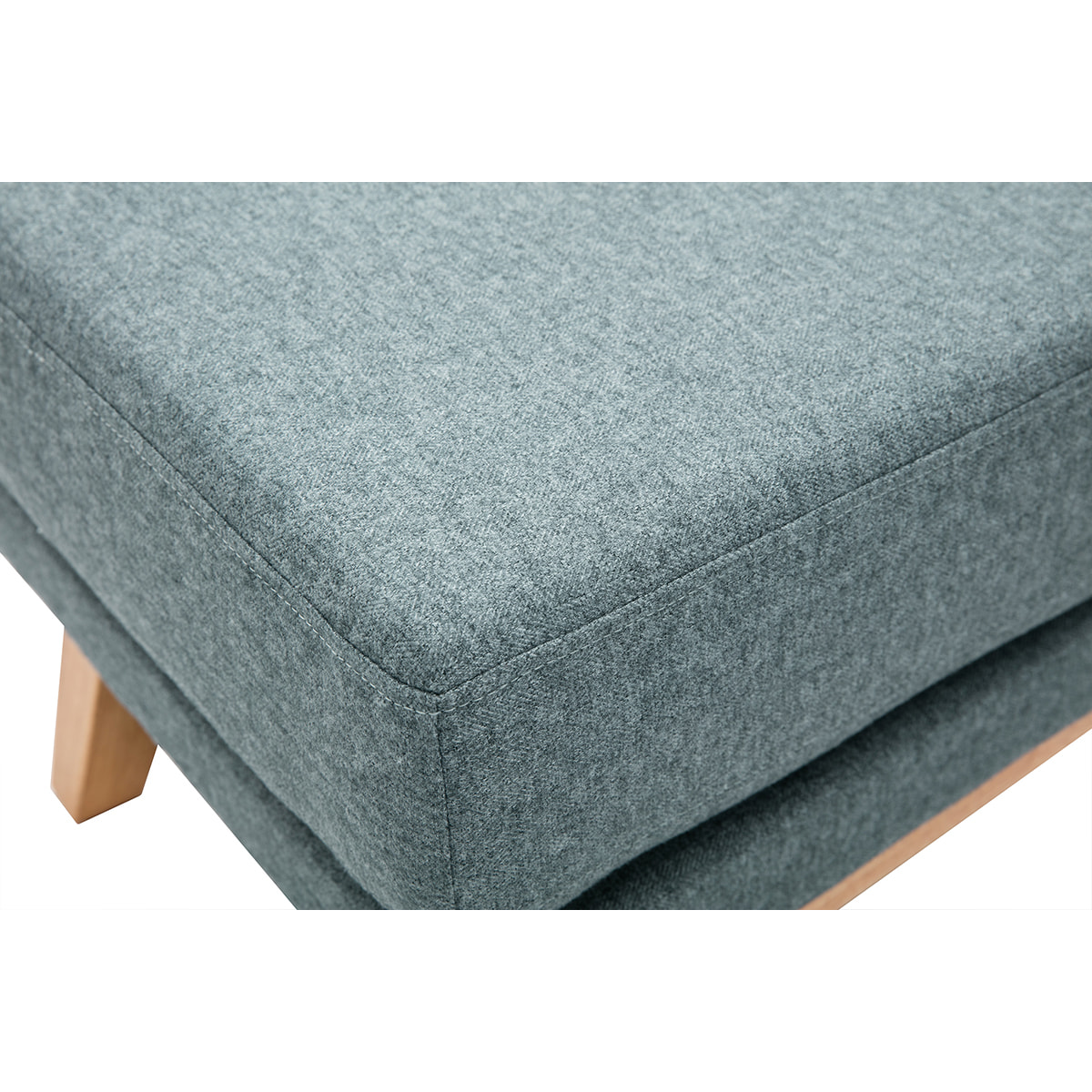 Pouf repose-pieds déhoussable scandinave en tissu vert de gris et bois clair OSLO