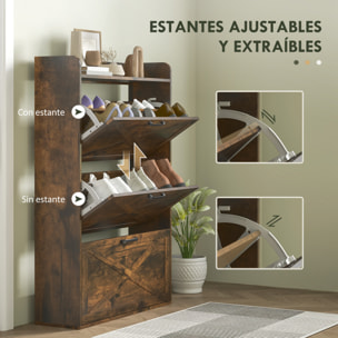 Mueble Zapatero de 3 Puertas Zapatero Estrecho con Estantes Ajustables Estilo Industrial para 24 Pares de Zapatos Mueble Auxiliar para Recibidor Entrada 80x24x118 cm Marrón Rústico