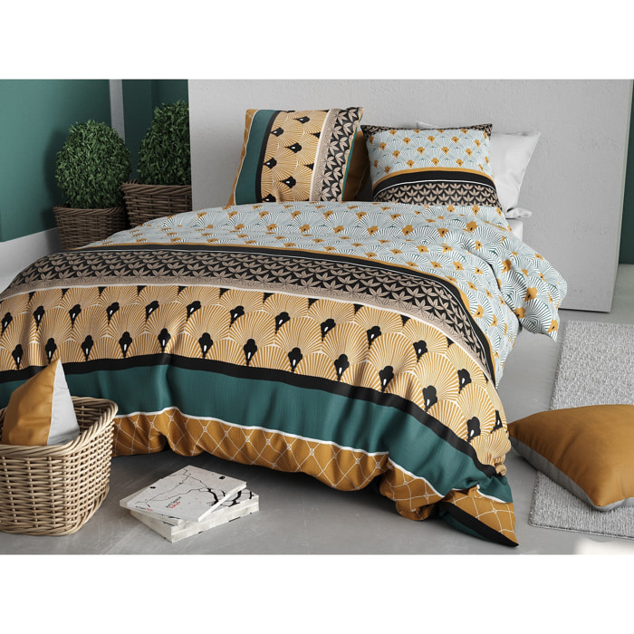 Parure housse de couette imprimée 240x260cm + 2 Taies 100% coton 57fils PALUM