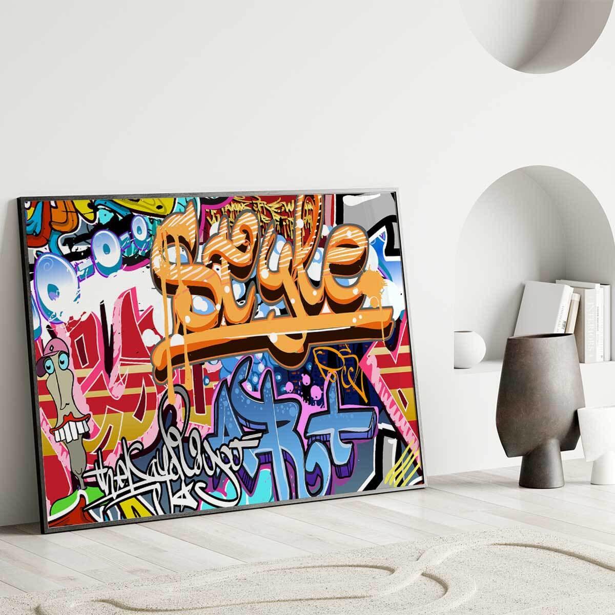 Affiche encadrée street art graffiti Affiche + cadre en métal - Noir