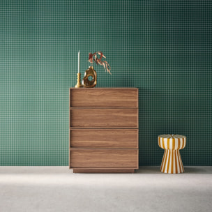 Commode de rangement effet bois noyer 4 tiroirs L 80 x P 43 x H 98.5cm - Kuba