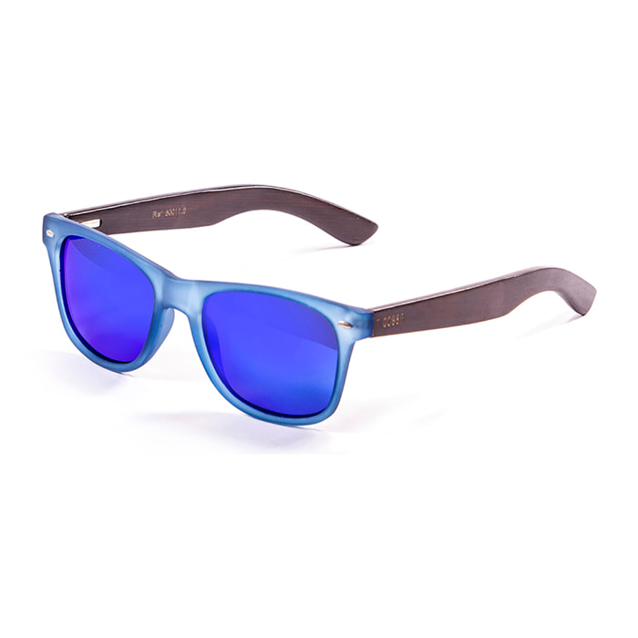 Gafas de sol OCEAN BEACH WOOD - Patilla marrón bambú con montura azul transparente / Revo azul