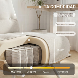Butaca de Salón, Tapizado en Lino, Sillón Lectura con Asiento Acolchado, Soporte con Listones, Estructura de Acero, Butaca para Sala de Estar, Dormitorio, Crema