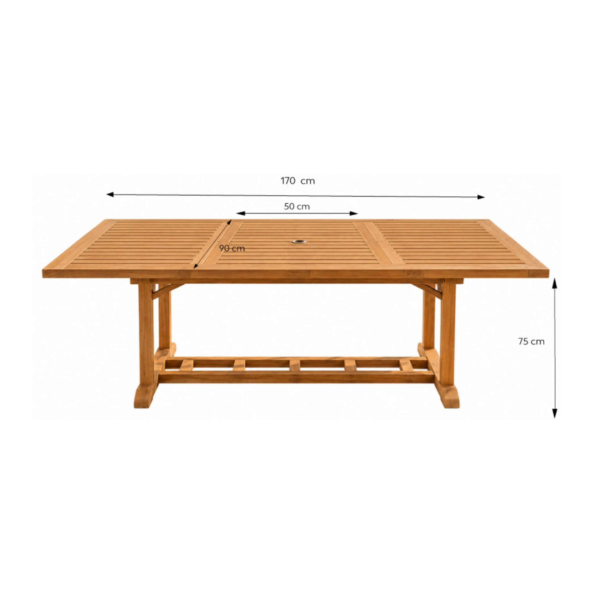 Table en teck rectangulaire extensible 170 cm