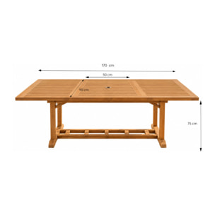 Table en teck rectangulaire extensible 170 cm
