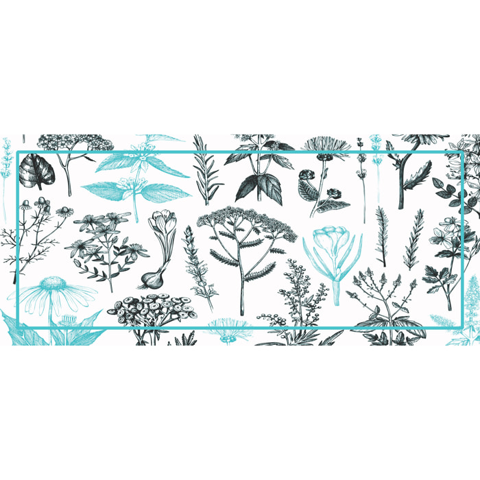 Alfombra de vinilo CERAMIKO, Plantas medicinales turquesa 66x150 cm