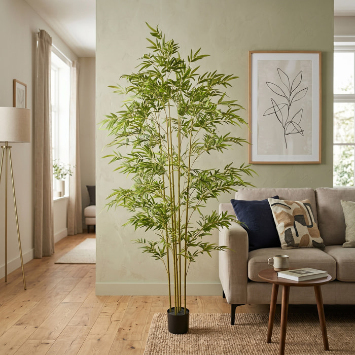 Bambú Artificial 190cm - Planta decorativa grande Realista con cañas naturales para Hogar ideal para Interior