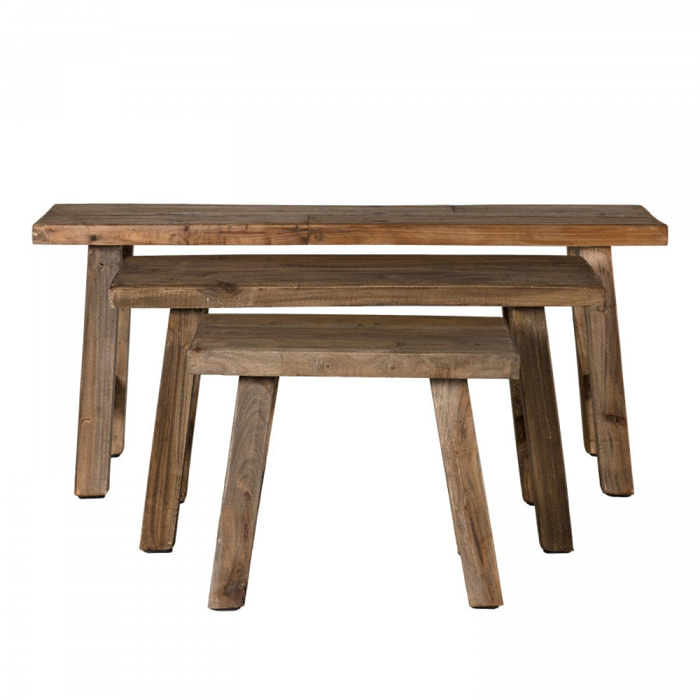 NOLAN - Set de 3 bancs gigognes marrons bois Mahogany - Esprit Brocante