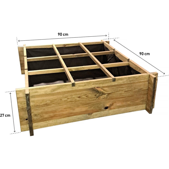 Carré potager en bois "Iris" - 90 x 90 x 28 cm