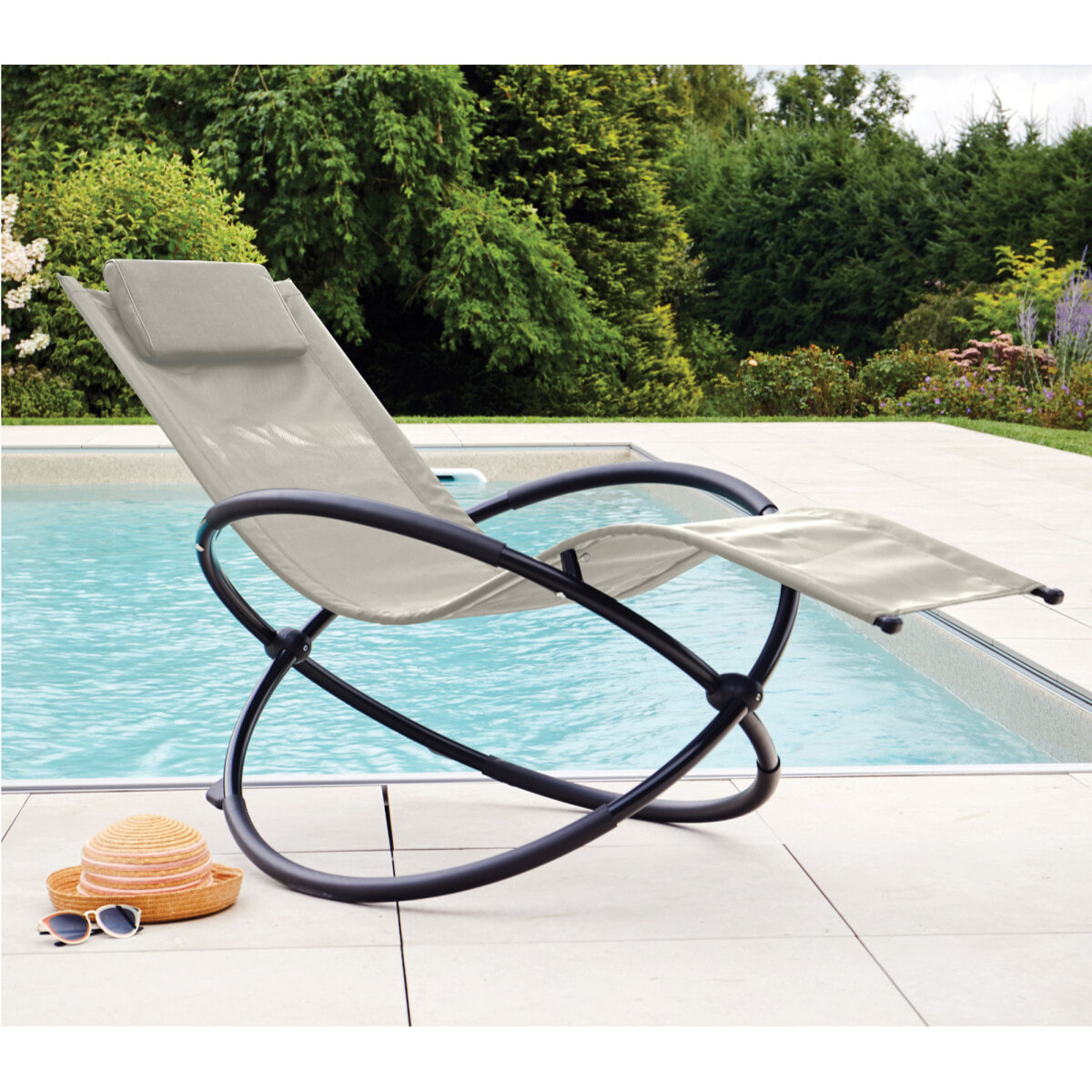 Transat de jardin en acier - pliable - écru - ELYPSE