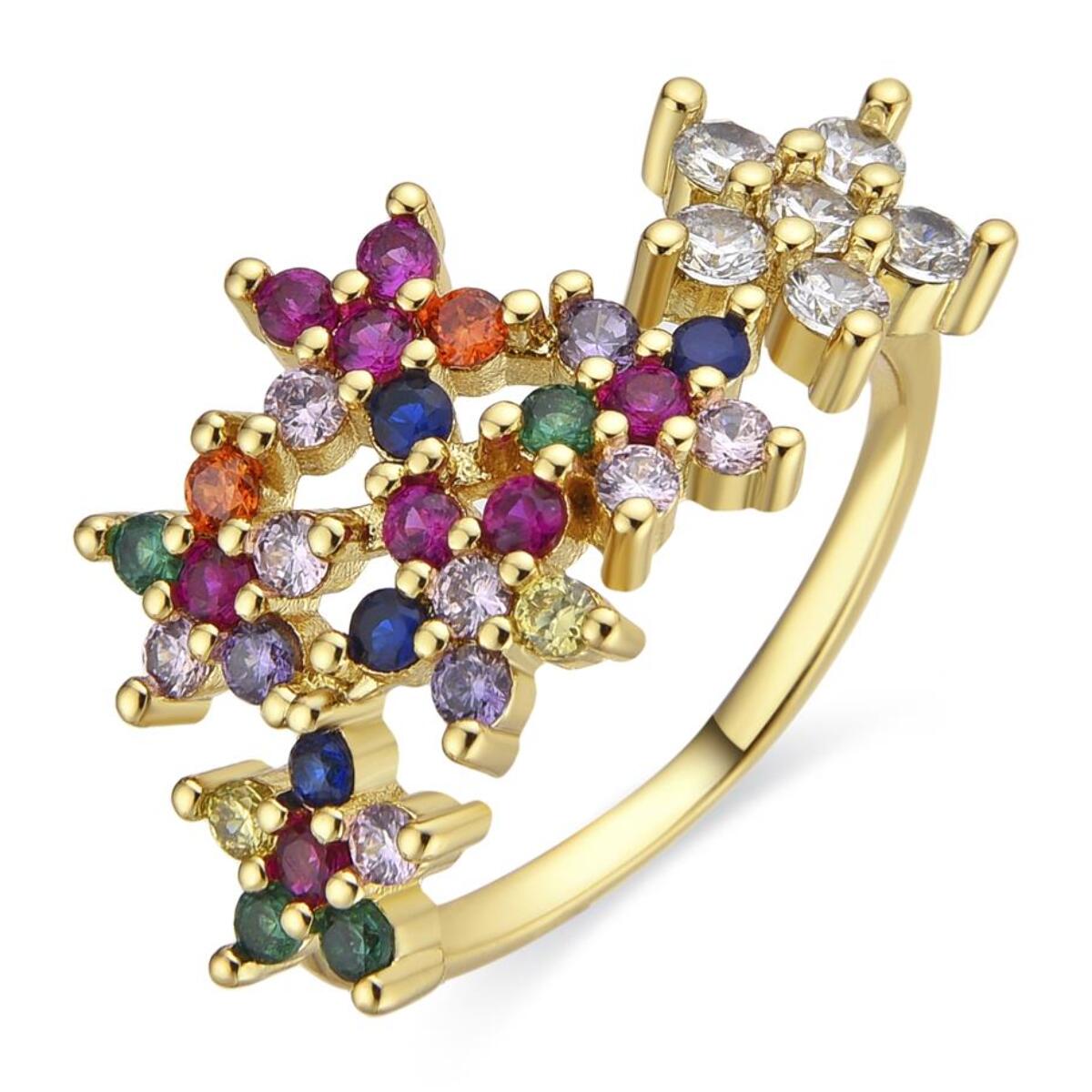 Anillo con Circonita Multicolor acabado oro 18k