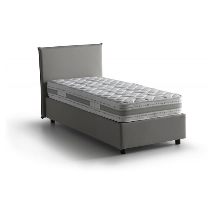 Letto singolo Boudicca, Letto contenitore con rivestimento in tessuto, 100% Made in Italy, Apertura frontale, con materasso Cm 80x200 incluso, Grigio