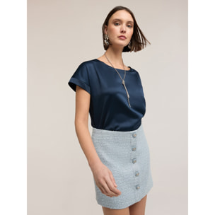 Motivi - T-shirt bimaterica misto cotone - Blu