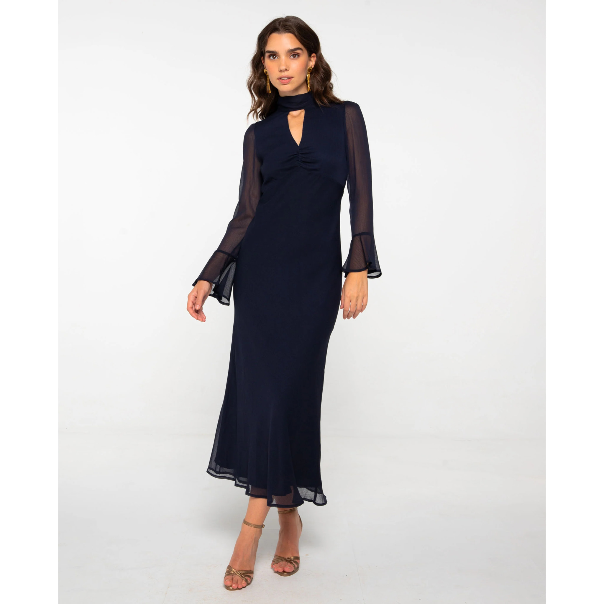 Vestido midi con escote pico y halter anudado