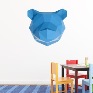 Stickers muraux 3D | Sticker Mural Autocollant effet 3D origami ours bleu - Stickers adhésifs 3D Chambre Salon Trompe l'oeil