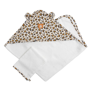 Cape de bain bébé en gaze de coton et gant léopard