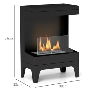 Chimenea de Bioetanol Estufa de Bioetanol de Pie con Tanque de 0,9 L Apagallamas de Acero Inoxidable Tiempo de Combustión 3,3H para Interiores 15-20 m² 38x22x54 cm Negro