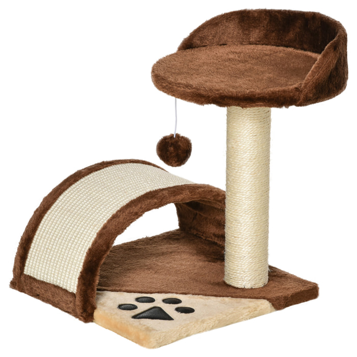 Árbol Rascador para Gatos Pequeño Altura 40 cm de 2 Niveles con Poste Tablero para Rascar Plataformas y Juguete de Bola Colgante 35,5x37x46 cm Marrón