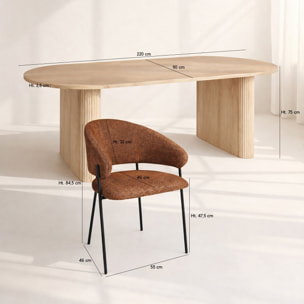 Ensemble table ovale effet bois 220cm et 6 fauteuils tissu terracotta QUITO