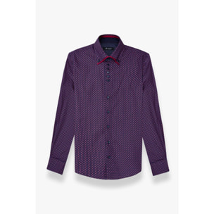 Camicia Uomo 2 Bottoni Button Down 7bottoni Doppio Coll Popeline Stampato melanzana e bordeaux