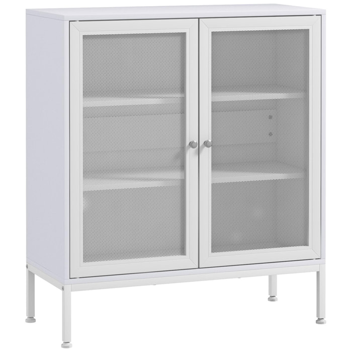 Aparador de 3 Niveles Mueble Aparador con Puertas de Malla y Estante Ajustable Mueble de Cocina Moderno para Sala de Estar Comedor 80x37x92 cm Blanco