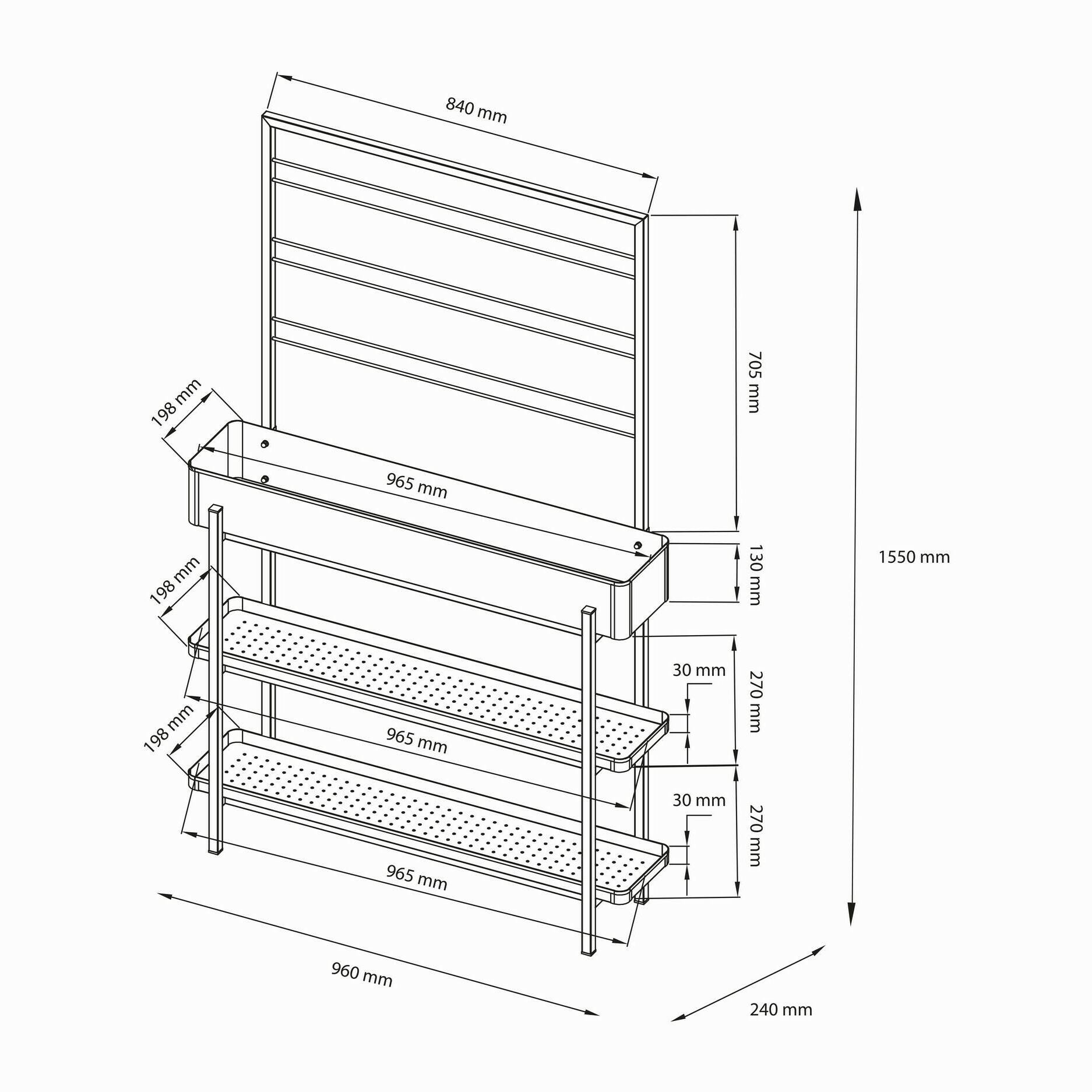 Fioriera Paganella, Complemento d'arredo, Articolo decorativo, Accessorio d'arredo, 96x24 h155 cm, Ardesia