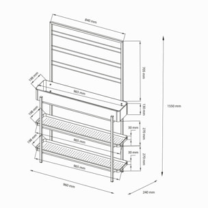 Fioriera Paganella, Complemento d'arredo, Articolo decorativo, Accessorio d'arredo, 96x24 h155 cm, Ardesia