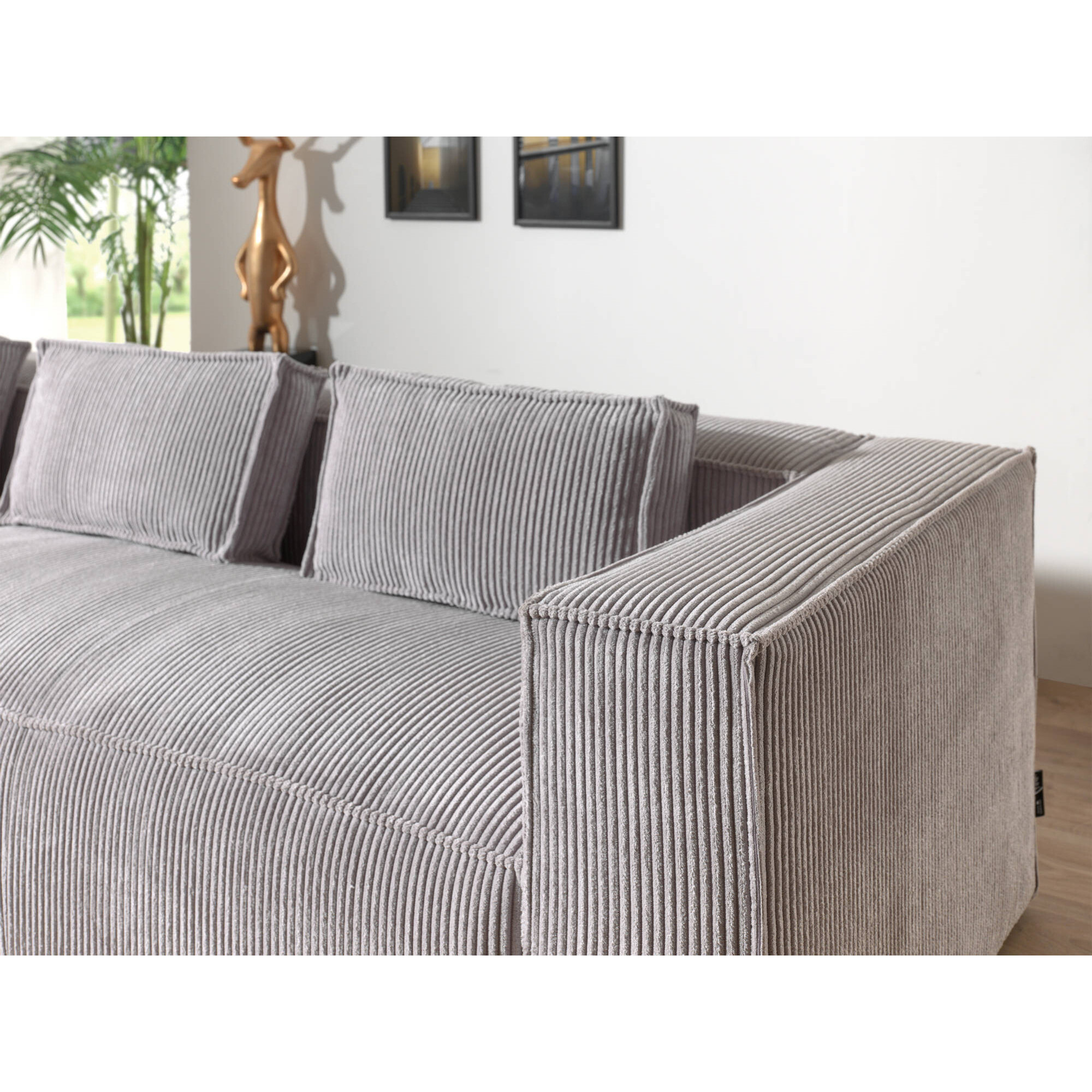 Stella - canapé d'angle gauche en velours côtelé - 4 places - Gris clair