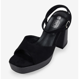 Sandalias de tacón negras con plataforma de madera