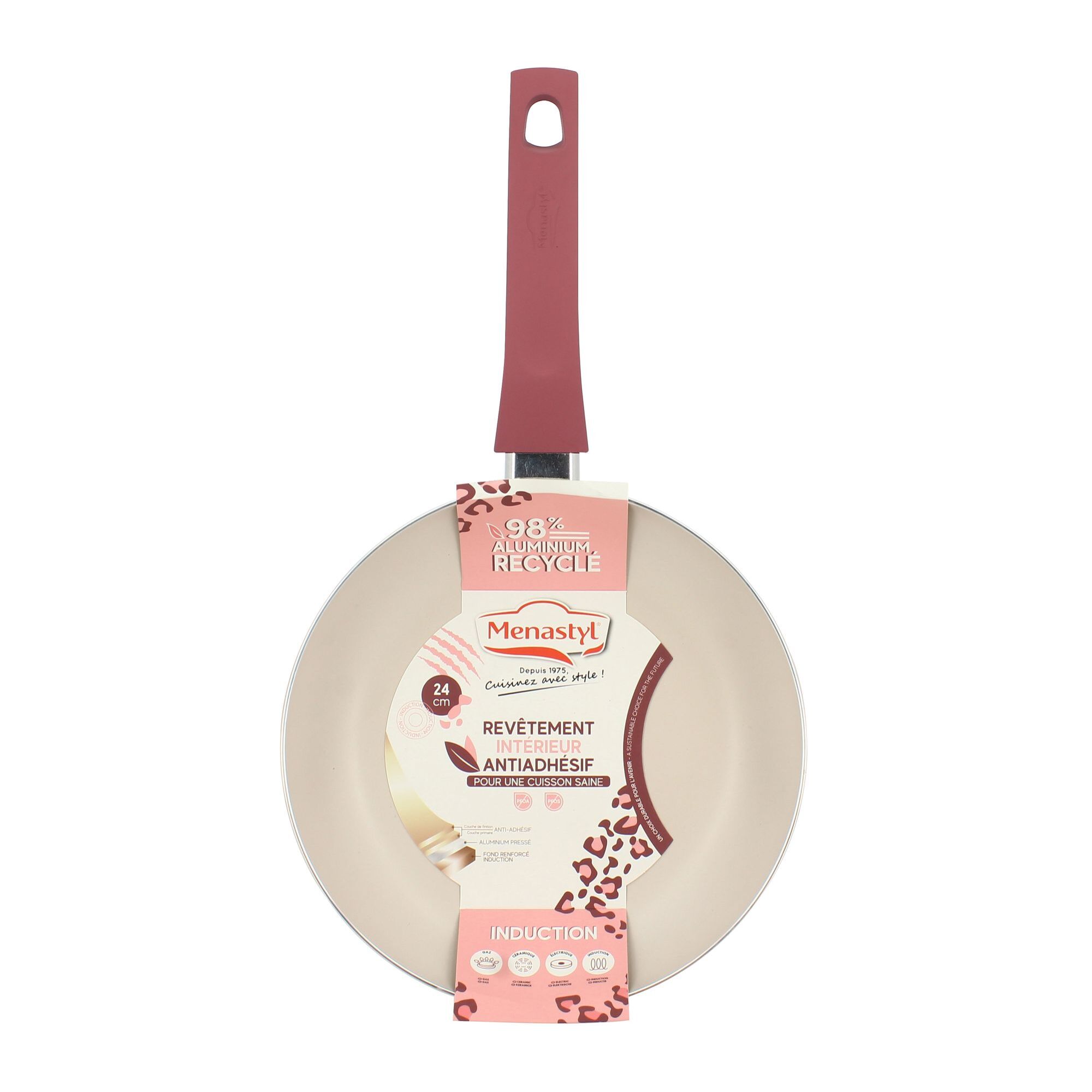 Poêle en aluminium recyclé 24cm léopard rose - tous feux LEOPARD