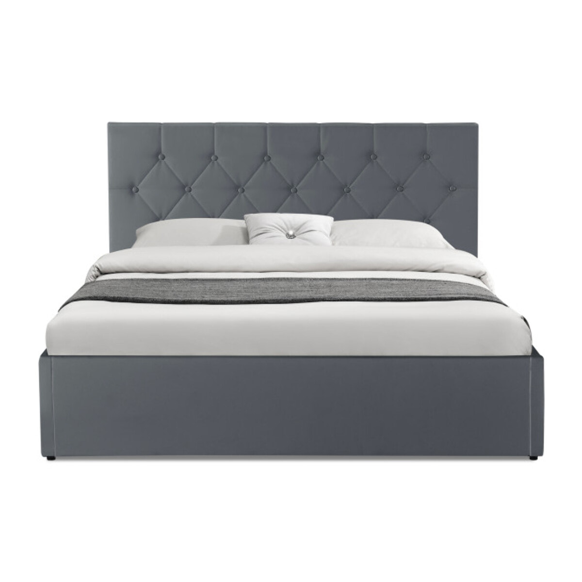 Lit coffre Hannah PVC avec sommier - Gris