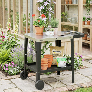 Desserte jardin étagère tablette latérale pliable acier inox noir