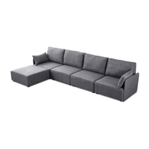 Sofá modular con chaiselongue 4 plazas y brazos Cubiq Gris